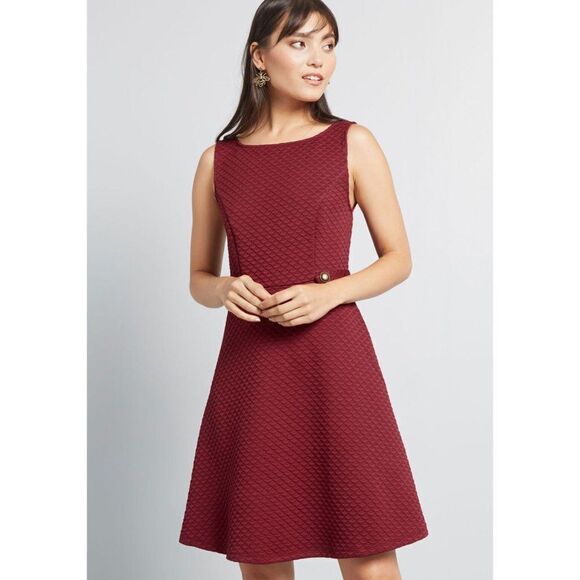 Modcloth Dresses & Skirts - NWT Modcloth burgundy textured Sixties Signature a-line sleeveless mini dress